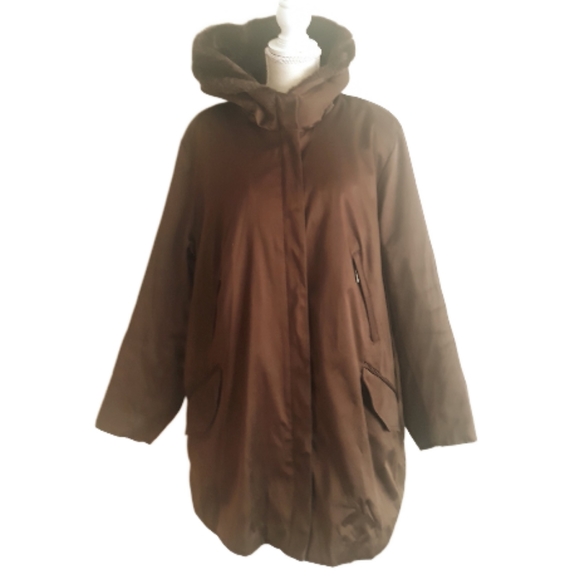Jones New York Brown Satin Faux Fur Hooded Coat- Size 1X - Picture 12 of 12
